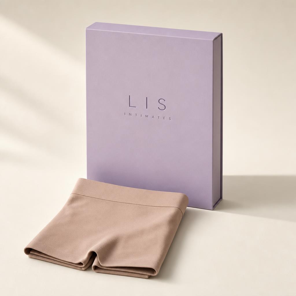 Shaping shorts folded beside the LIS Intimates box